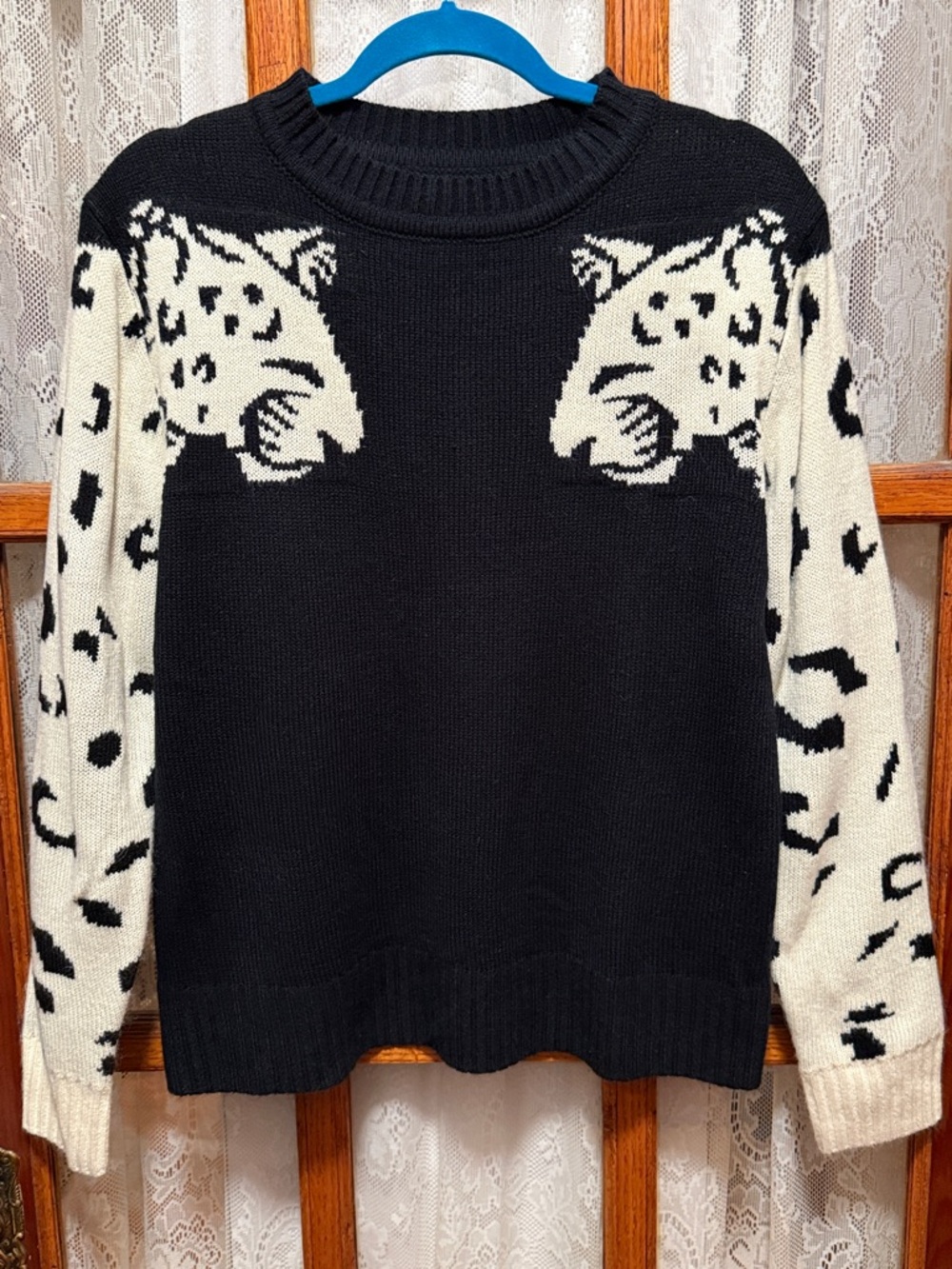Black & Cream Leopard Crewneck Sweater